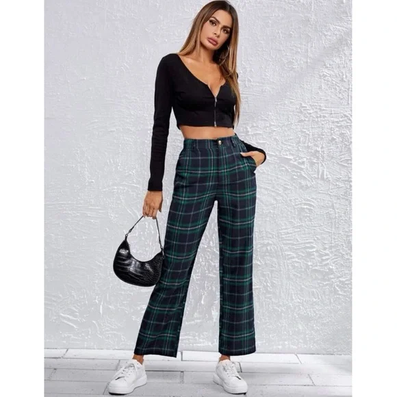 NWT Shein Slant Pocket Tartan Pants - Picture 7 of 7